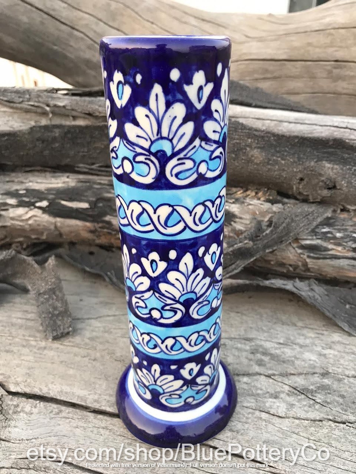 Pakistani pottery Cylinder vase blue pottery Delftware Etsy