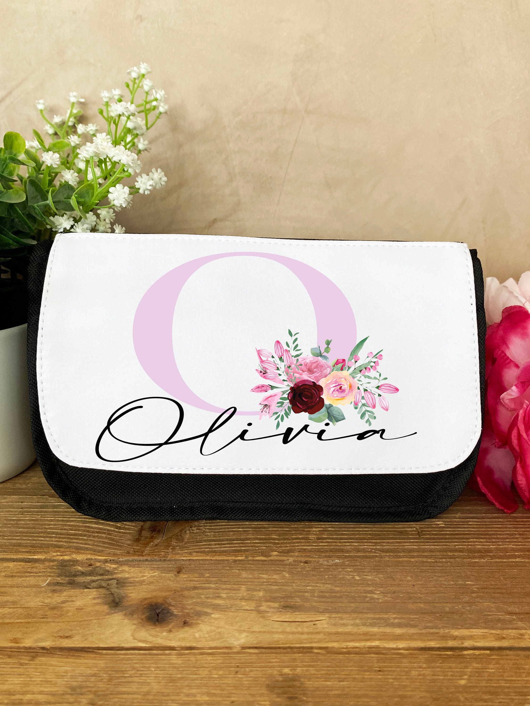 Trousse École Personnalisée/Pochette Crayons Écolier Prénom/Fleurs d'hiver