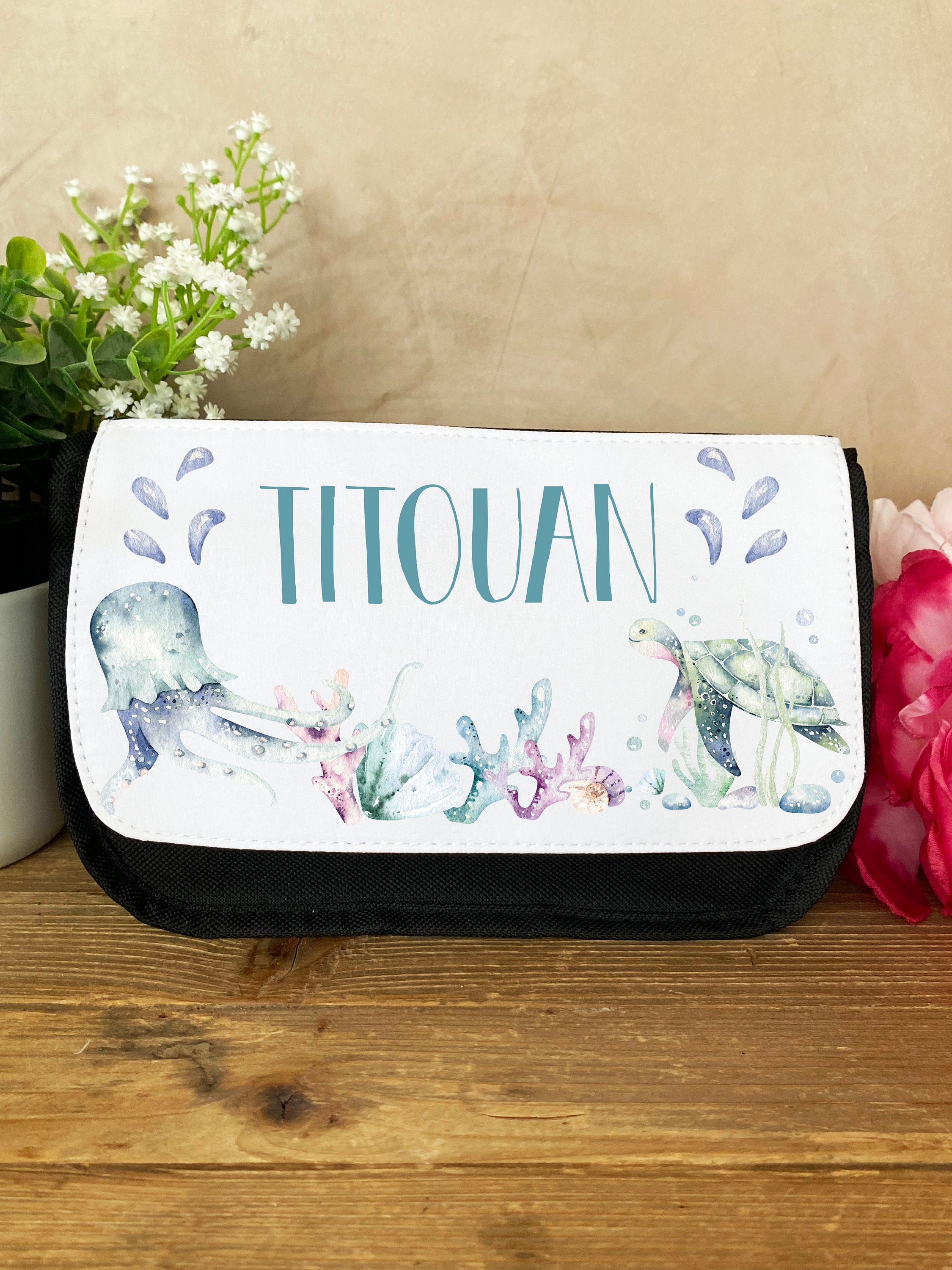 Trousse École Personnalisée/Pochette Crayons Écolier Prénom/Tortue