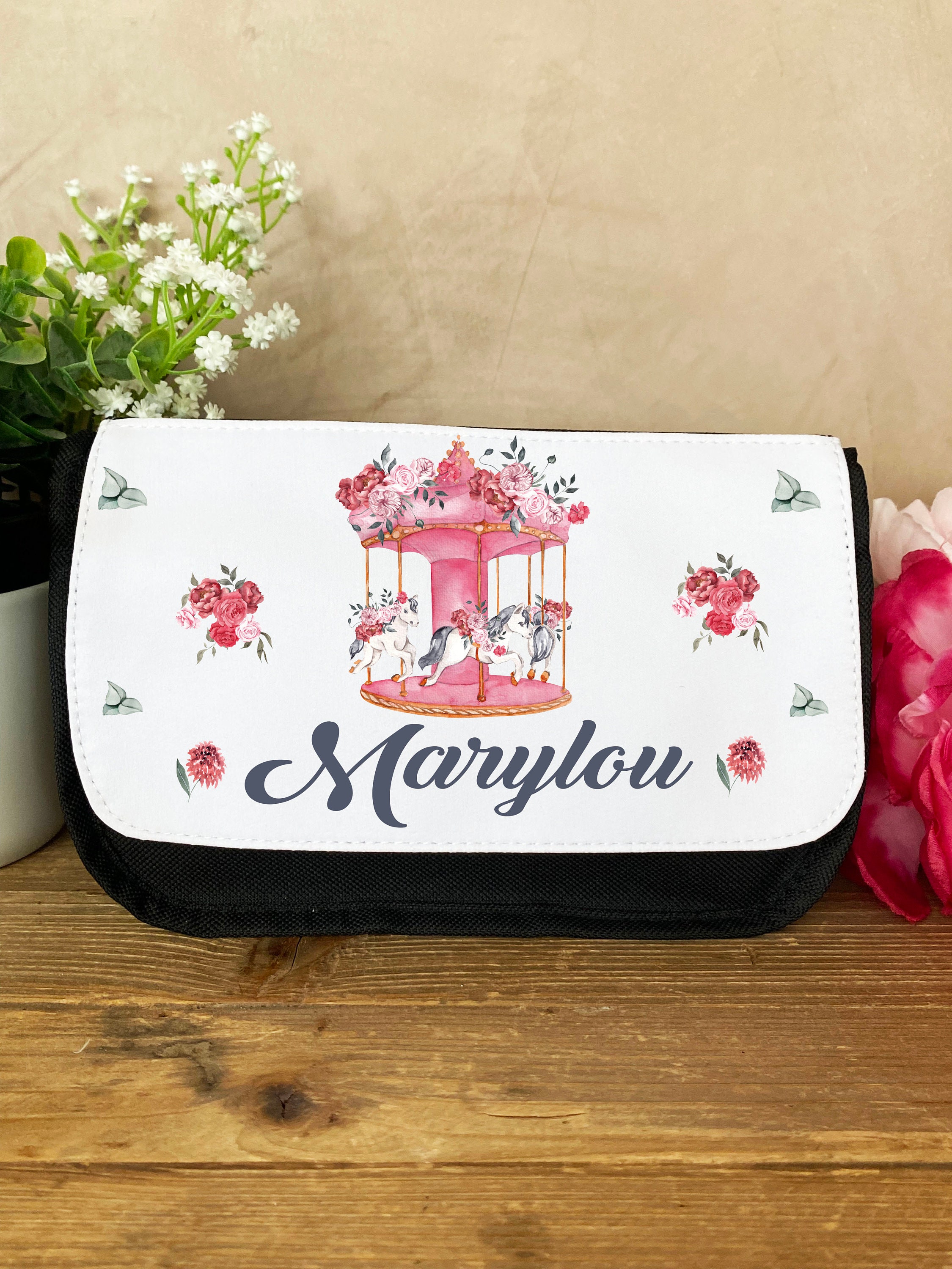 Trousse École Personnalisée/Pochette Crayons Écolier Prénom/Caroussel