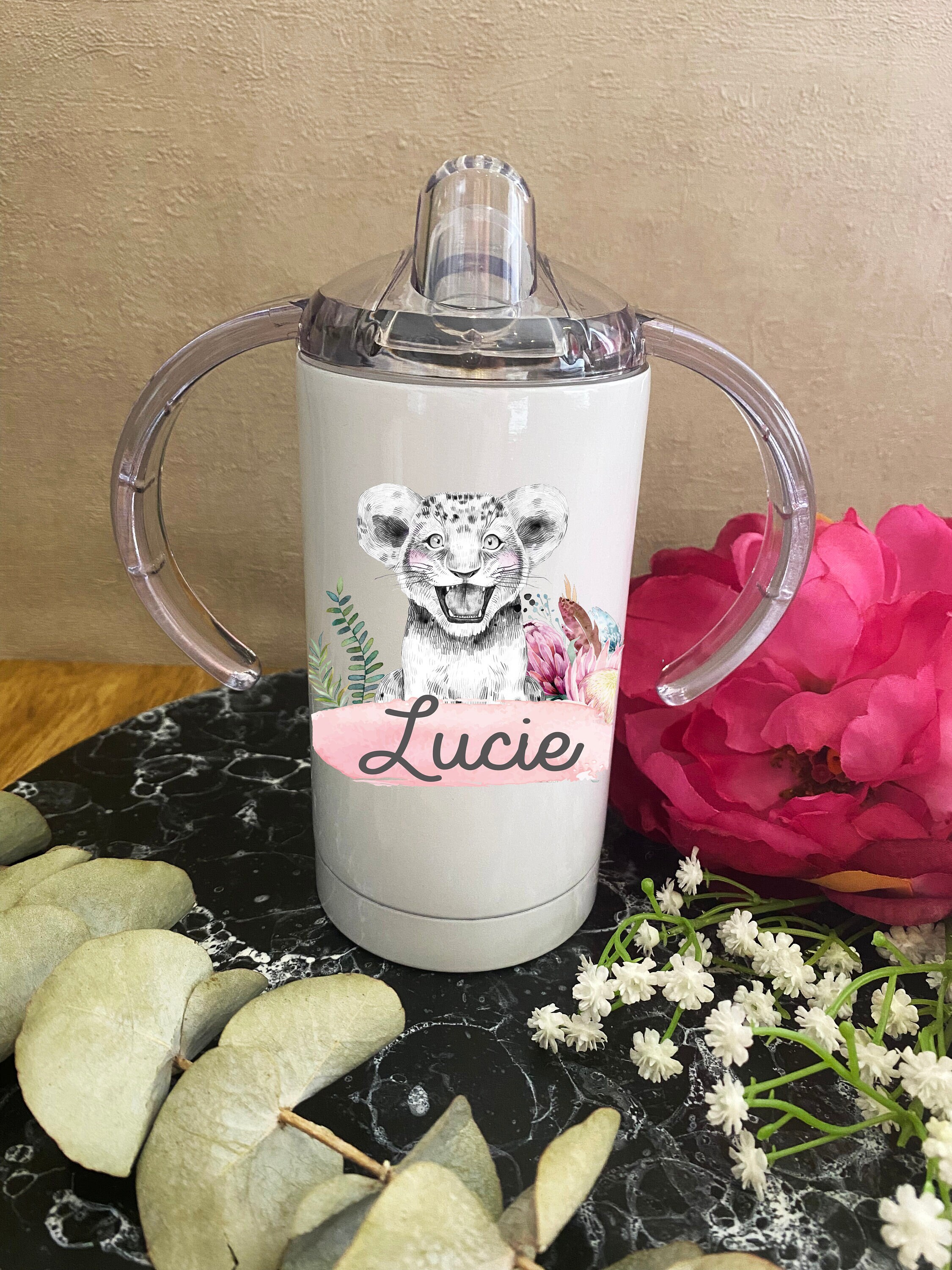 Gobelet Évolutif/Tasse Apprentissage à Bec Enfant/Bébé Personnalisé Jungle Rose