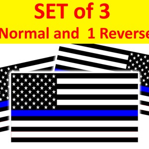 SET of 3. Thin Blue Line USA Flag Decal  Sticker for cars trucks for honoring and support of our brave police law enforcement officers