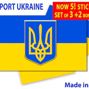 5 STICKERS SUPPORT UKRAINE! Set of 3 +2 bonuses!) Ukrainian Flag Sticker 3x5/ 4 x7 / 5x8.5 / 6x10 /  Bumper Laptop Mug Waterproof Sticker