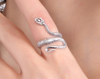 Antique Silver Adjustable Thin Snake Ring, Brass Ring, Animal Ring, Snake Serpent Ring, Woman Jewelry, Textured Snake Ring,  Dainty Ring