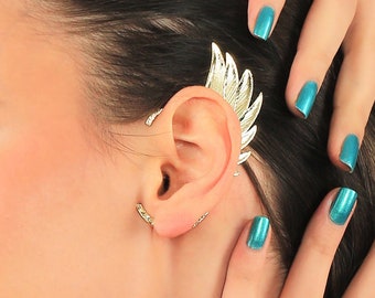 Elven Ear Cuff, Single Elf Ear Wrap, Wing Ear Cuff For Left Ear, Adjustable Elf Ear Climber, Elven Ear Wrap no piercing, Brass Elf Ear Clip