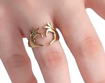 Romantic Heart Hand Hug Adjustable Open Ring for Couples, Gold and Silver Colour Heart Hand Gesture Ring, Minimalist Syle Love Heart Ring