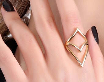 Gold Triangle Adjustable Ring For Women, Geometric Ring, Gold Boho Ring, Statement Ring, Gold Open Band Ring, Gold Brass Ring, Dainty Ring