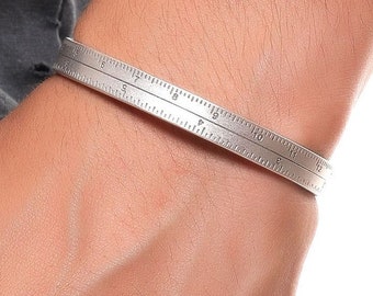 Antique Silver Adjustable Ruler Bracelet, Open Band Ruler Bracelet, Tape Measure Bracelet, Silver Cuff Bracelet, Wrist Ruler Bracelet