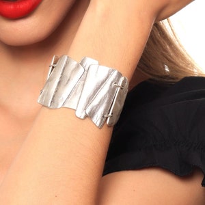 Chunky Layered Chain Link Bracelet, Antique Silver Adjustable Bracelet, Boho Bracelet, Brutalist Asymmetrical Bracelet For Women