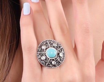 Gemstone Adjustable Women Ring, Antique Silver Boho Style Ring With Beaded, Handmade Design Ring, Vintage Inspired Ring, Gift For Her