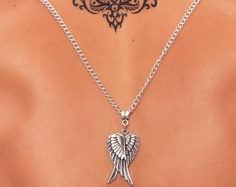 Antique Silver Angel Wing Necklace, Oxidized Men's Pendant Necklace, Chain Necklace, Statement Necklace, Men's Jewelry, Best Gift Ideas