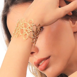 22K Gold Plated Elegant And Stylish Open Band Wide Cuff Bracelet, Wide Band Bracelet, Modern Gold Cuff, Handmade Geometric Gold Bangle