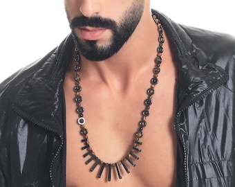 Men's jewelry - Trendy grey and shiny yellow colours men's necklace in tiger's eye stone and hematite, Handmade natural stone men's necklace