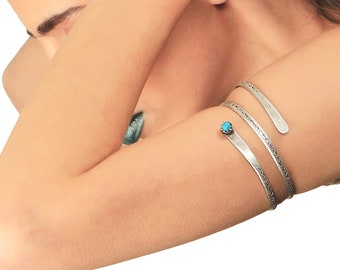 Antique Silver Cuff Bracelet, Adjustable Metalwork Bracelet, Copper Arm Band, Arm Cuff, Upper Arm Band, Boho Style Double Row Upper Armband