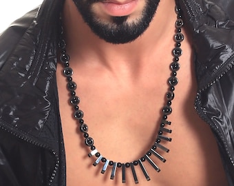 Men's jewelry - Trendy black and grey colours men's necklace, in onyx natural stone and hematite, Handmade  natural stone men's necklace