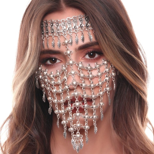Antique Silver Face Chain for Ladies Face Veil Mask Handmade Etsy