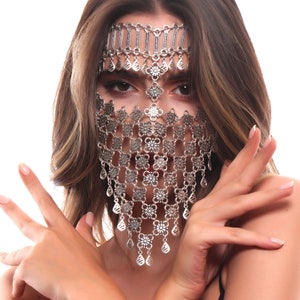 Antique Silver Face Chain For Ladies, Face Veil Mask, Handmade Face Accessory,Face Jewelry,Oriental Head Jewelry,Arabic Style Face Jewelry,