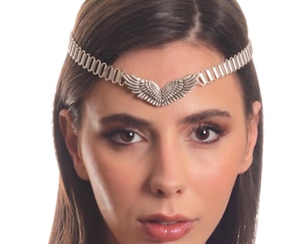 Antique Silver Handmade Boho Style Headband with Angel Wing Object, Hair Jewellery Band, Decorative Forehead Jewelry, Bridal Head Chain