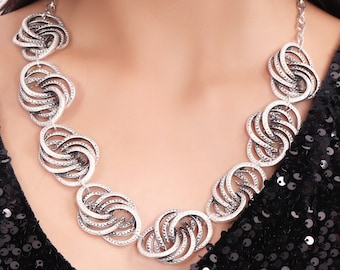 Chunky Textured Chain Link Necklace, Antique Silver Plated Adjustable Statement Necklace, Boho Style Necklace, Vintage Inspired Necklace