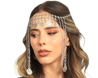 Antique Silver Plated Metal Hair Chain, Hair Accessories , Hair Jewelry, Handmade Boho Style Head Chain, Ottoman Headpieces, Party Acessory