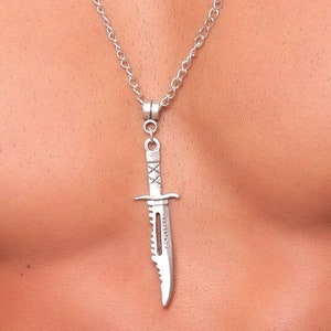 Antique Silver Crossfire Knife  Necklace, Oxidized Men&#39;s Pendant Necklace, Chain Necklace, Statement Necklace, Minimalist Necklace For Men