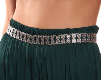 Chunky Textured Chain Link Metal Belt, Antique Silver Metal Belt, Belly Dance Belt, Boho Style  Adjustable Woman Belt, Party Accessory