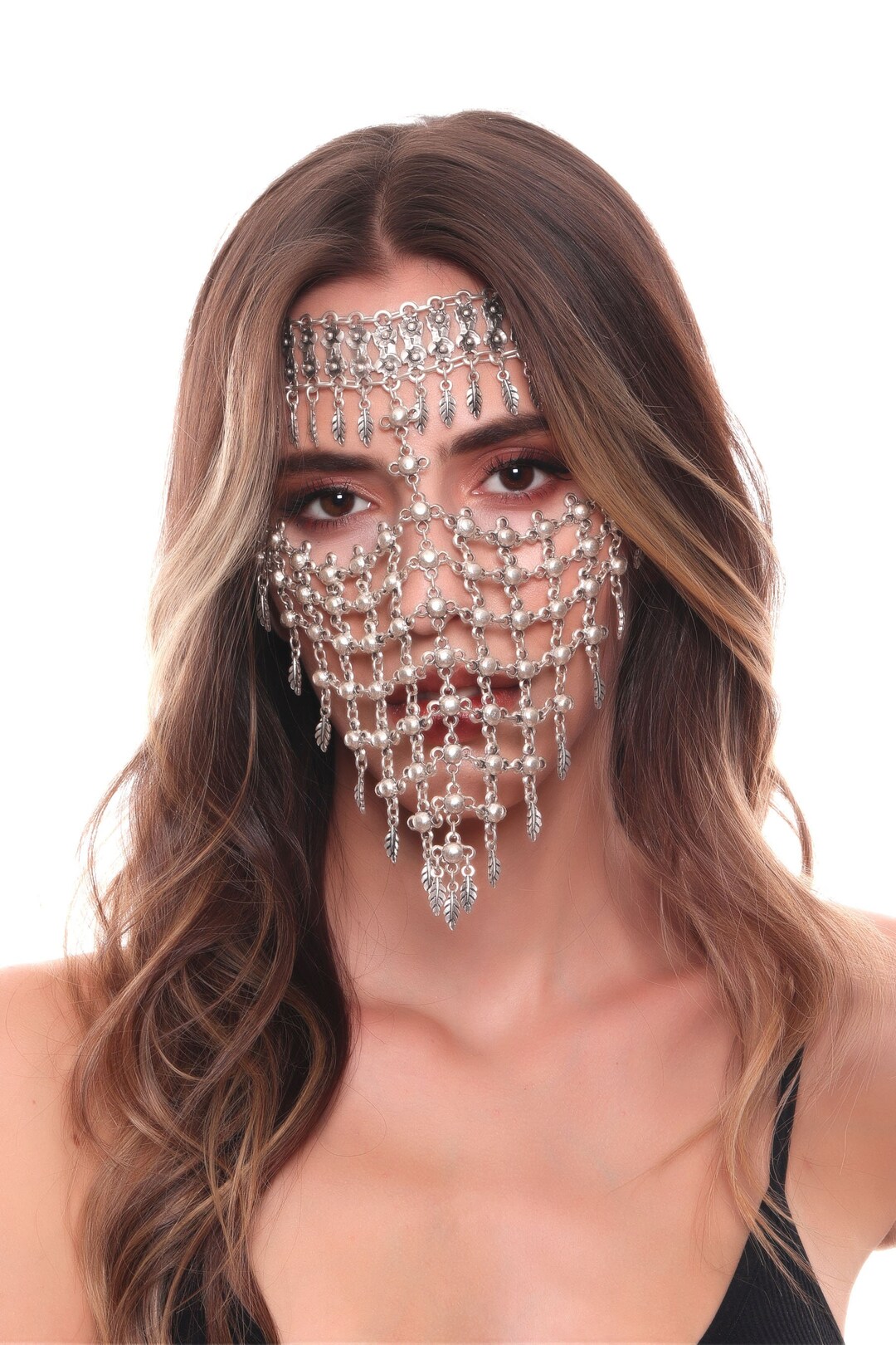 Antique Silver Face Chain for Ladies, Face Veil Mask, Handmade Face Accessory,face Jewelry