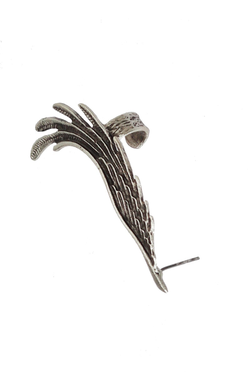 Angel Wing Ear Cuff, Single Angel Wing Stud Cuff Earring, Angel Wing Ear Wrap, Brass Ear Cuff Antique Silver Plated, Left Ear Cuff For Women image 7