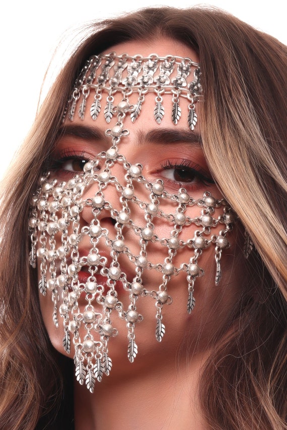 Antique Silver Face Chain for Ladies Face Veil Mask Handmade