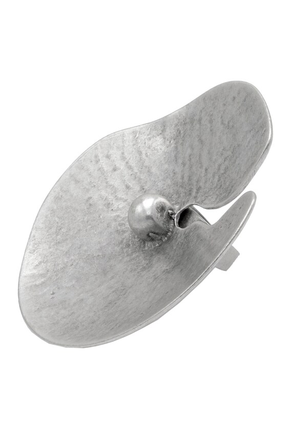 Antique Silver Adjustable Anthurium Flower Chunky Cuff Bracelet