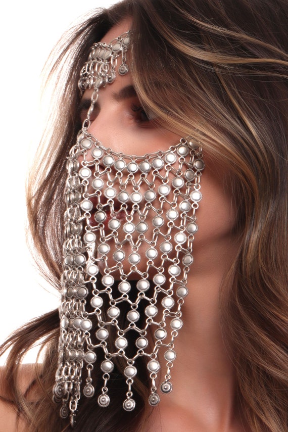 Antique Silver Face Chain for Ladies, Face Veil Mask, Handmade