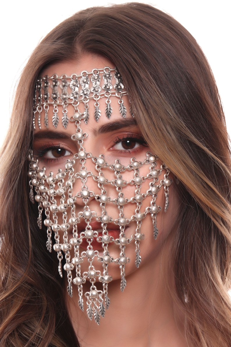 Antique Silver Face Chain for Ladies Face Veil Mask Handmade Etsy