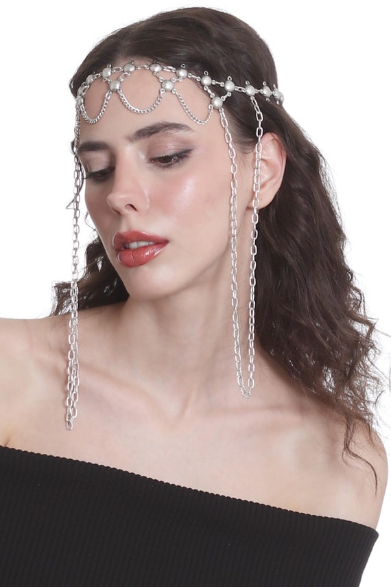 Antique Silver Handmade Boho Style Hair Chain for Women  display picture 3