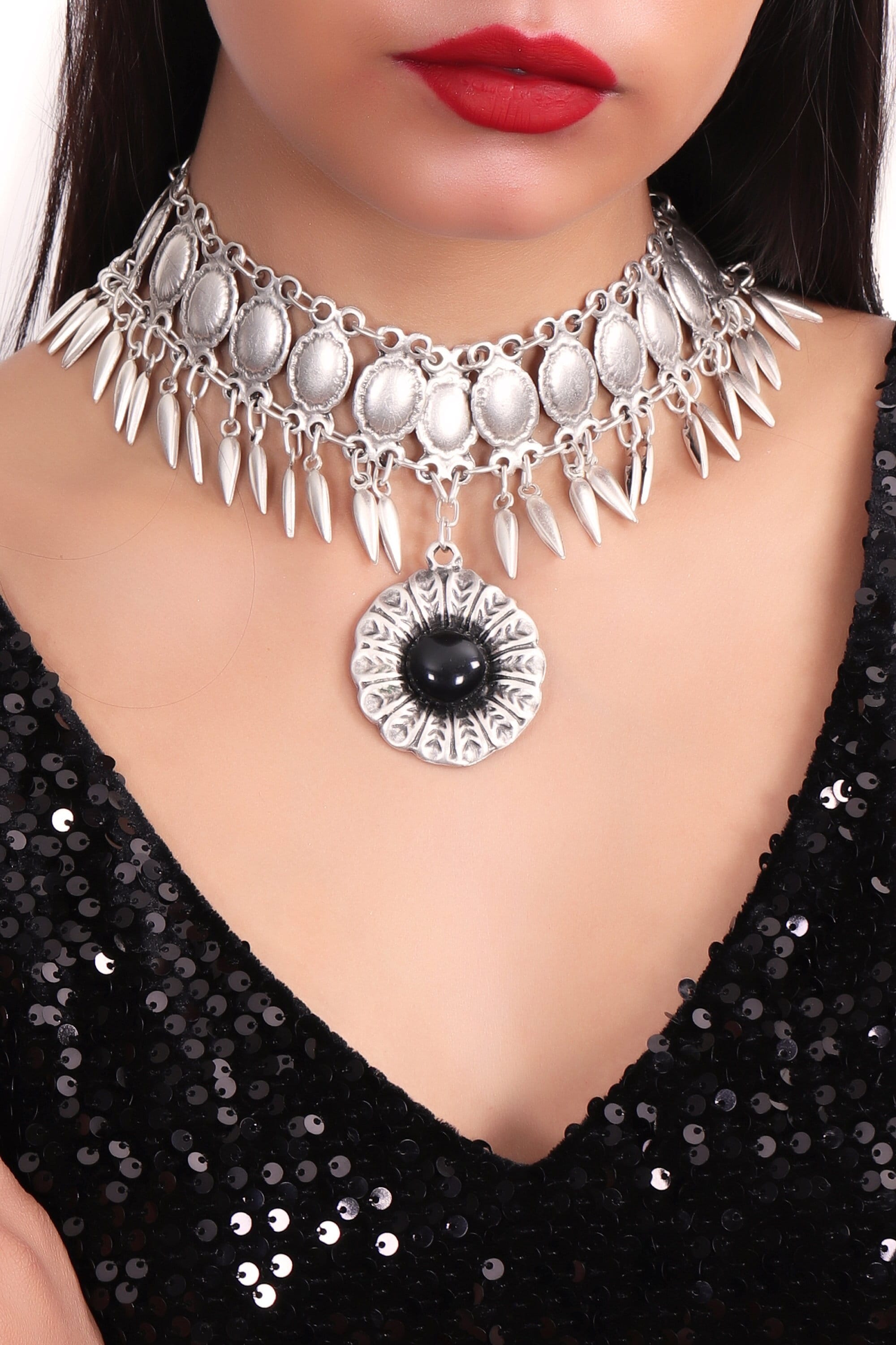 Collier Ras De Cou Antique Déclaration En Laiton Argenté - Fait Main En Inde, Neuf Avec étiquettes