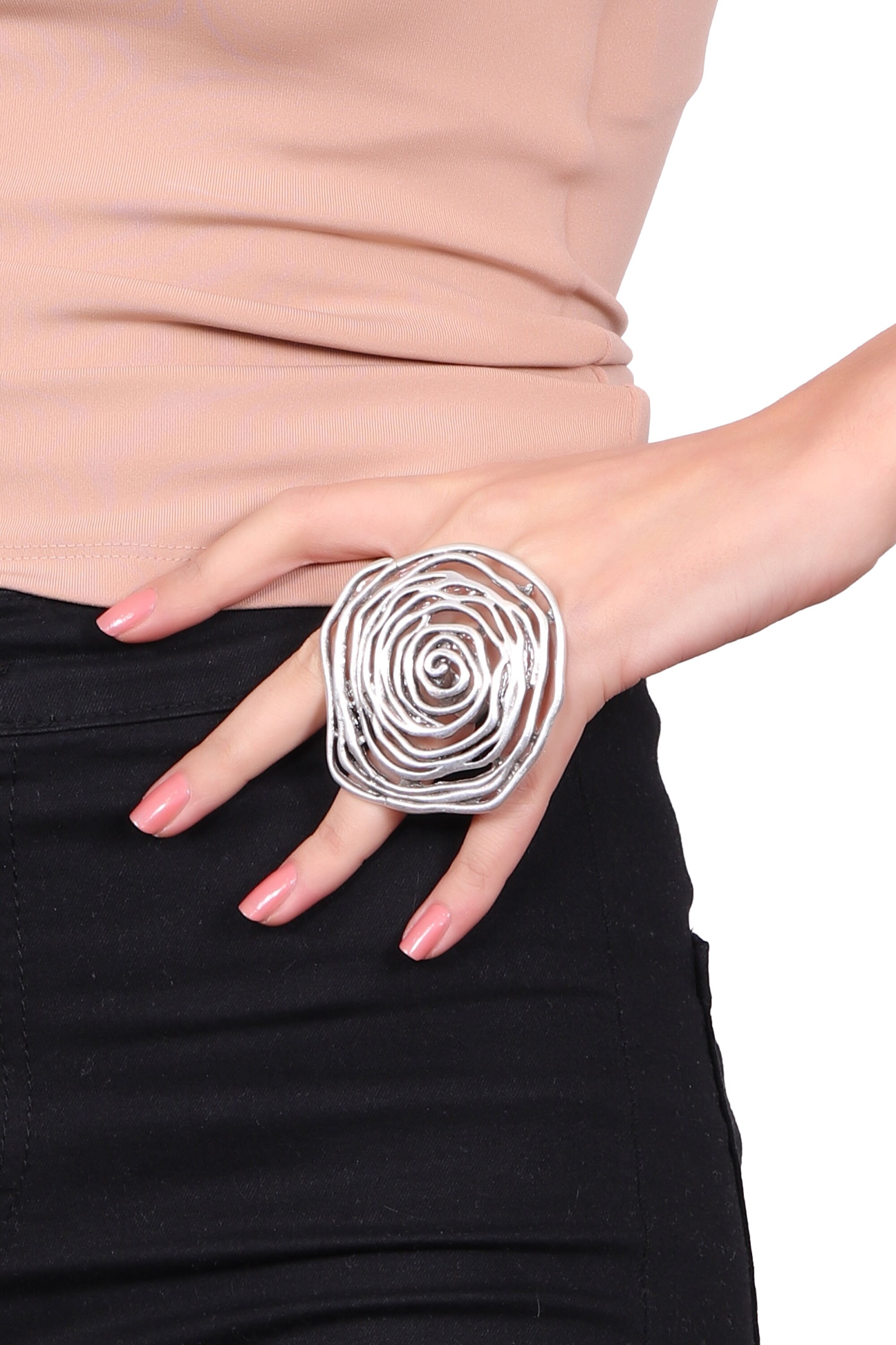 Antique Silver Plated Adjustable Rose Ring, Big Flower Ring, Boho Style Ring,  Statement Ring, Wire Ring, Full Finger Ring, Extra Large Ring