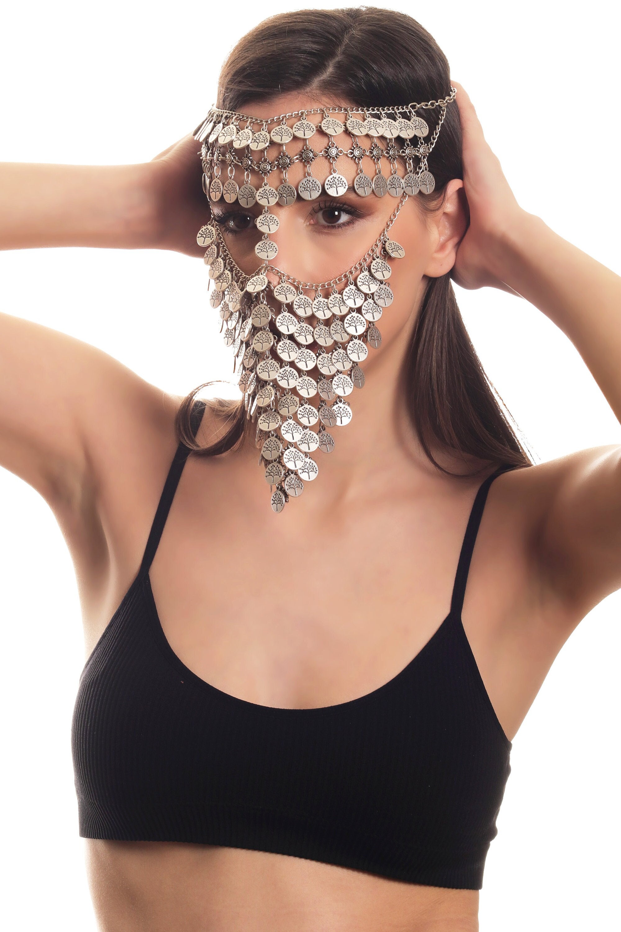 Buy Rhinestone Face Mask Waterfall Gold Face Veil Face Chain Online in  India 