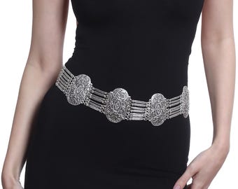 Antique Silver Plated Ethnic Motif Handmade Design Bohemian Adjustable Chain Link Waist Belt | Waist Necklace