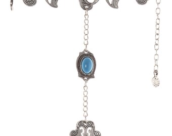 Yheakne Boho Bracciale da schiavo e da polso turchese Anello d'argento Bracciale da dito minimalista con catena a mano Gioielli per donne e ragazze Regali