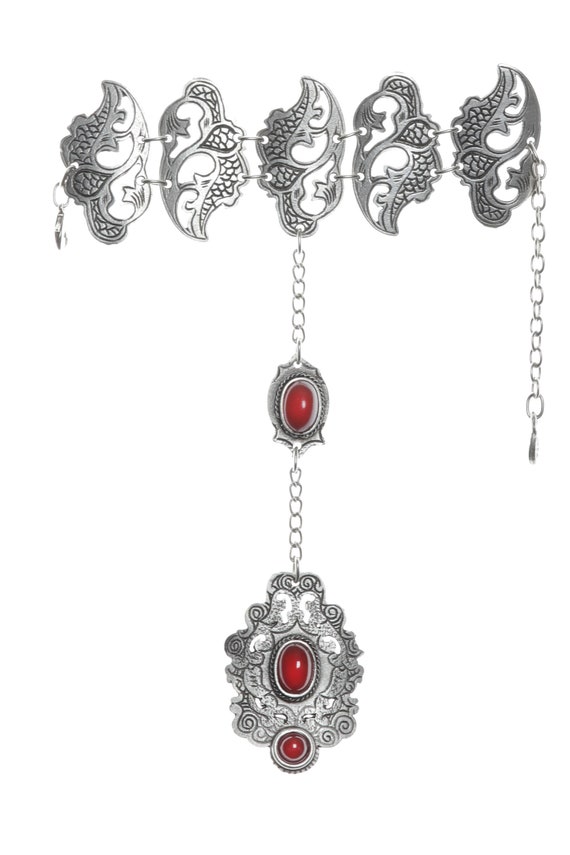 Bracciale Schiavo Da Dito Boho In Lega Color Argento Con Turchese - Catena Mano Regolabile, Gioiello Donna Bohemien