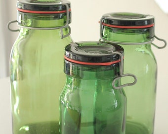 1940s Bülach Glass preserving jar, green glass preserving jar, Vintage canning jar, antique food jars, Switzerland, Swiss glass bottle