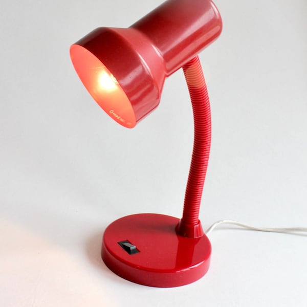 Retro Rote Schreibtischlampe, Vintage Schreibtischlampe, 1980er Jahre rote Schwanenhals Schreibtischlampe, Vintage Lampe, Vintage Leuchte, Schwanenhals Schreibtischlampe, retro rot