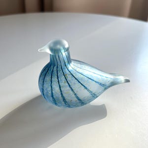 Vintage Finnish Oiva Toikka glass Blue Sandblasted Pikkulintu NIB bird, Iittala glass NIB Bird, Finnish Nuutajärvi glass art bird,glass bird