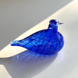 Vintage Finnish Oiva Toikka glass Blue Bird/ Sinisulka, Iittala glass Blue Bird, Nuutajärvi glass art blue bird, 1990s Finnish glass bird