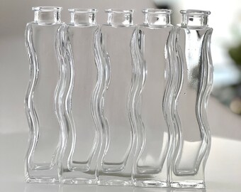 ヴィンテージ IKEA Skämt 花瓶 5個セット：透明スクイグルウェーブ