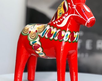 Gran Vintage Rojo Sueco 31cm Dala Horse, Nils Olsson Red Suecia Dala Horse, Original vintage Dala Horse de Nils Olsson, Regalo amante de los caballos