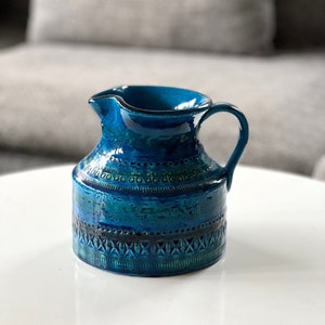 Vintage Bitossi Rimini Blu Jug: Italian Glazed Ceramic by Aldo Londi