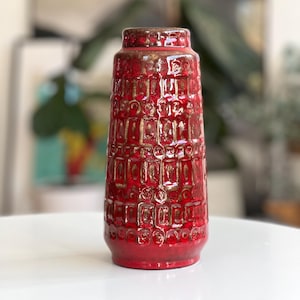 Vintage Red West German Pottery Fat Lava Scheurich 260-22 Inka vase from the 1970s, Red West German fat lava vase, Red Scheurich Inka vase