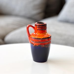 Small West German Orange Blue ceramic vase from Scheurich Keramik, 405-13.5 West German Ceramic vase, Retro Orange Fat Lava Vase, rare vase