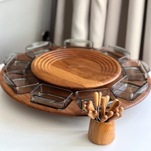 VTG Digsmed MCM Serving Set Lazy Susan Teak & Smoked Glass