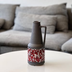 Vintage Dümler & Breiden Vase: West German MCM Charcoal Red Lava Glaze